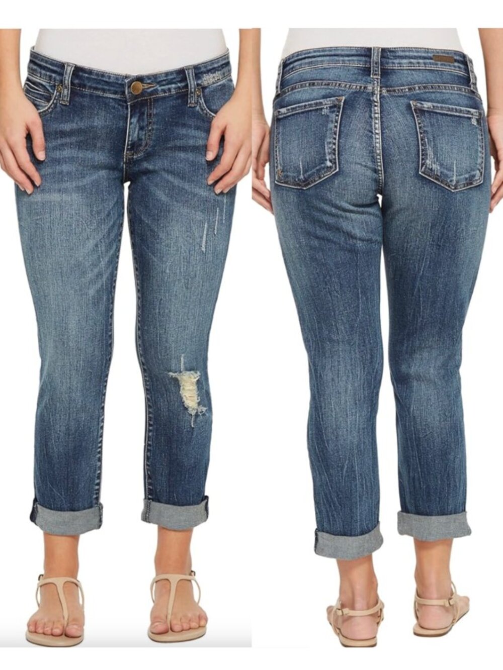KUT FROM THE KLOTH KFTK Catherine Boyfriend Jeans Dark ? Distressed Ripped Rip 6